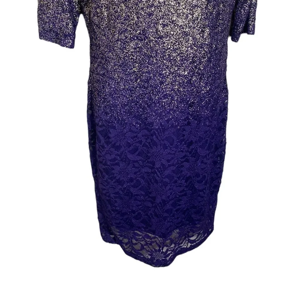 Marina purple/gold metallic ombré lace sheath dress 14 shimmer textured fairy - Picture 3 of 6